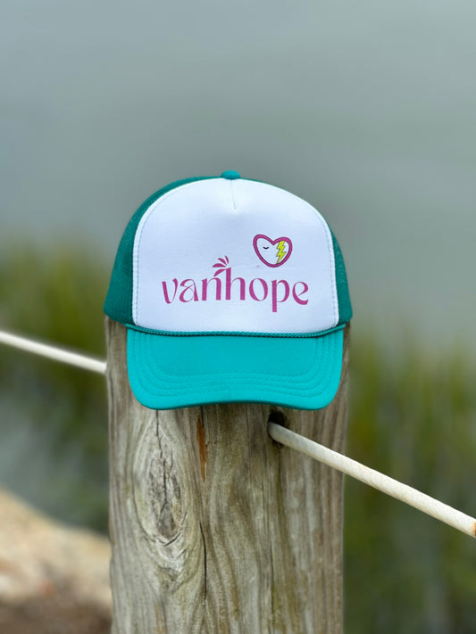 Vanhope Teal and White Foam Trucker Hat- Youth