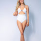 Cat Reversible One Piece // Ribbed Ocean Blue Ribbed White